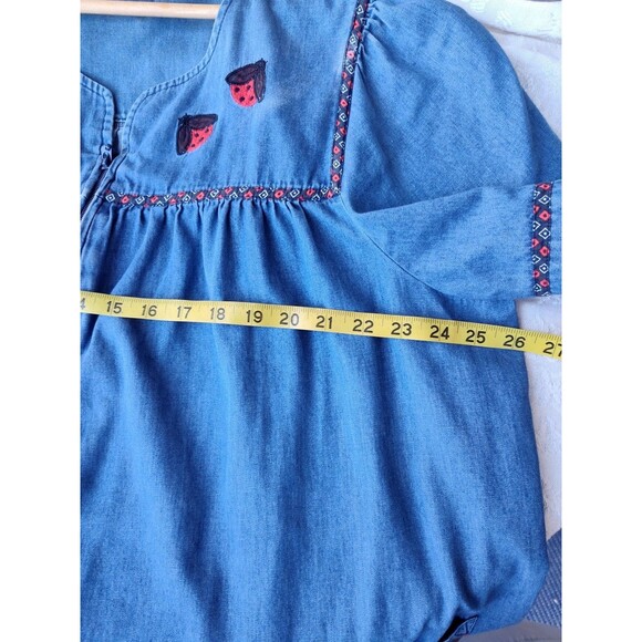 Go Softly Patio House Dress Mumu XL Plus Jean Denim Floral Embroidered Comfy - Picture 8 of 10